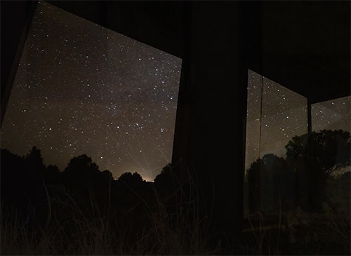 Night sky with stars in solitary cabin at Miyo Samten Ling Hermitage